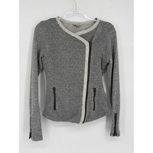 Lucky Brand Diamond‎ Print Asymmetrical Zip Moto Jacket Women's Small Gray White